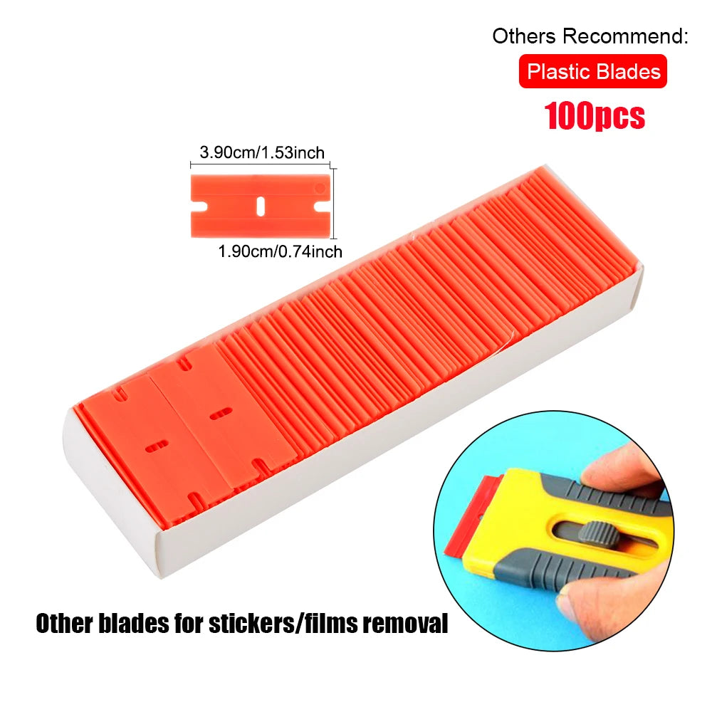 100-Pack Plastic Scraper Blades – Sticker & Glue Remover Scraper Blade Set Axl