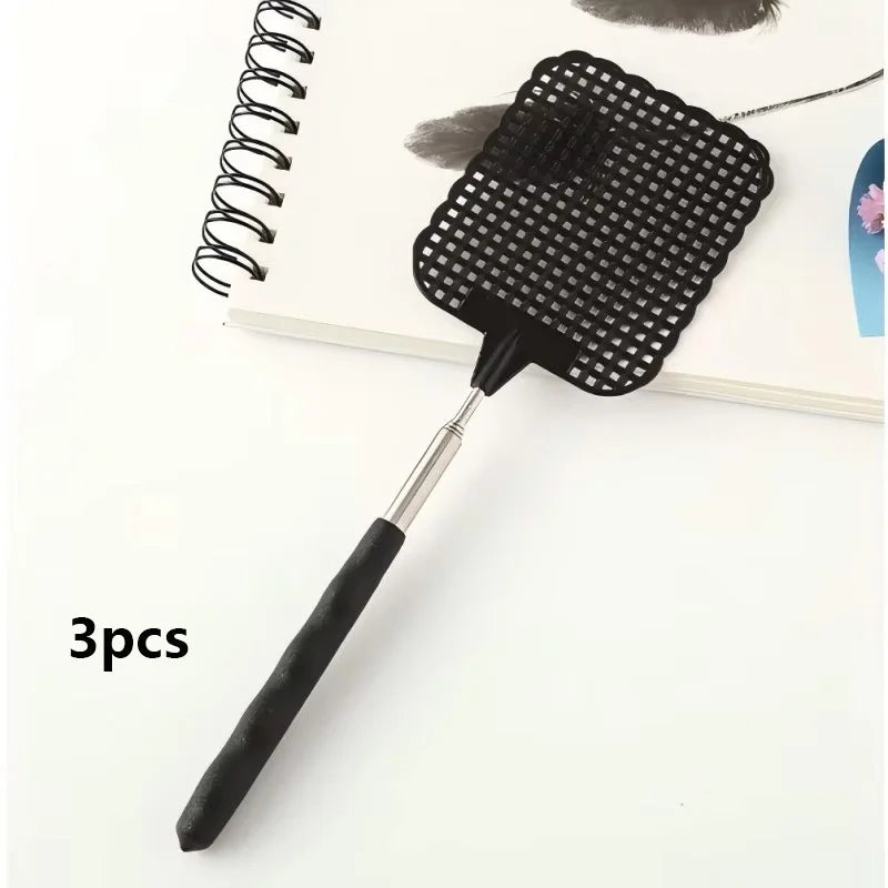 Retractable Fly Swatter – Telescopic Stainless Steel Handle Fly Swatter Axl 3pcs black L