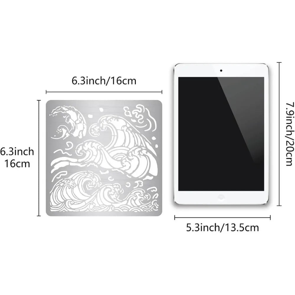 Sea Wave Metal Stencils – Reusable Stainless Steel Ocean Pattern Craft Stencil Axl