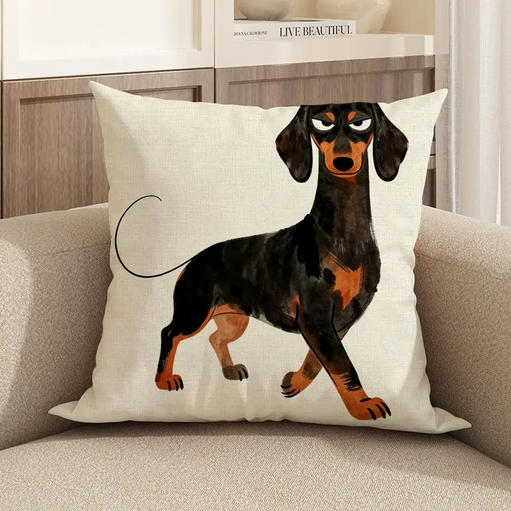 Dachshund Watercolor Linen Cushion Cover | Sofa & Home Decor Cushion Cover Axl White3 35X35cm