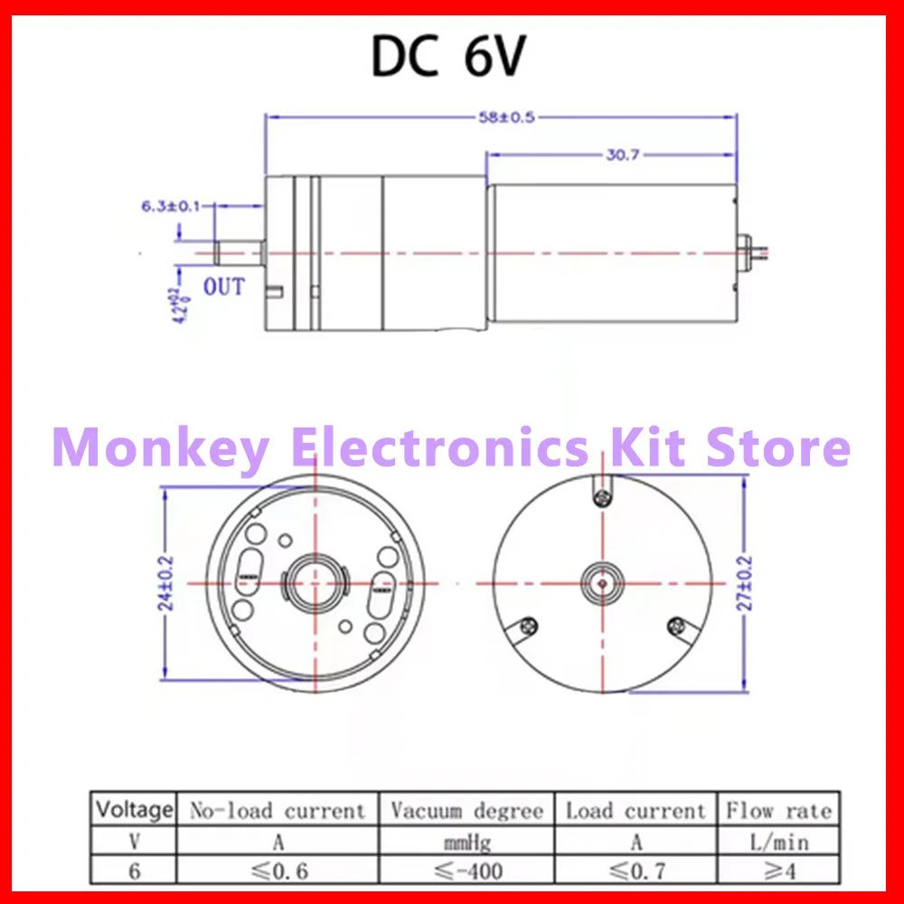 Mini 370 Electric Vacuum Air Pump DC 3.7V 6V 12V | Low Pressure Miniature Vacuum Pump Axl