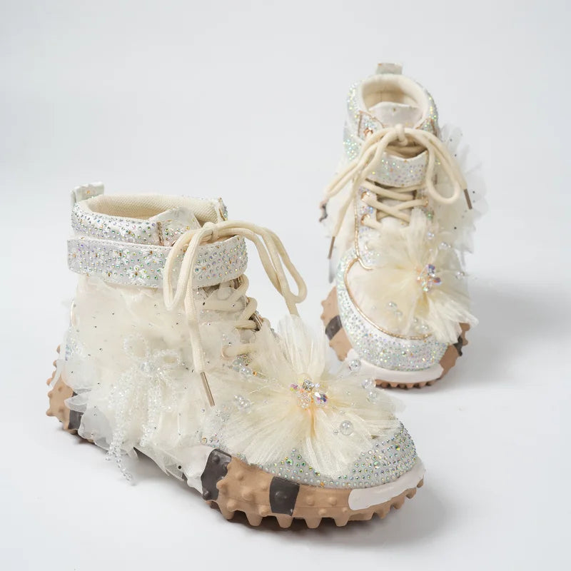 YEAE Rhinestone High Top Platform Sneakers for Women Platform Sneakers Axl WHITE 41