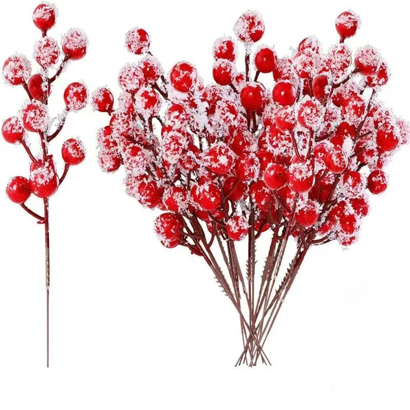 20 Pcs Frosted Artificial Red Berry Stems | Holiday Home Decor Artificial Berry Stems Axl red-20pcs