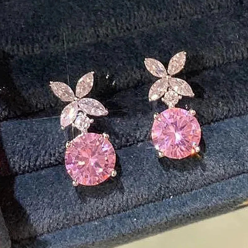 Huitan Pink Cubic Zirconia Drop Earrings | Dainty Women's Jewelry Drop Earrings Axl