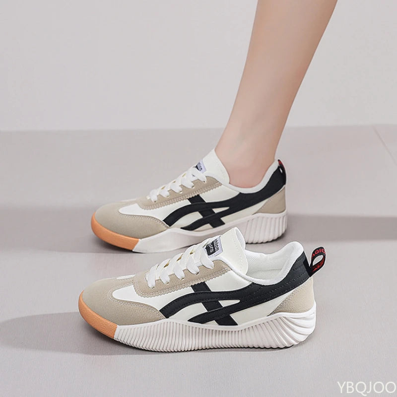 YBQJOO Women's White Sneakers – Breathable Flat Casual Shoes Women's Sneakers Axl