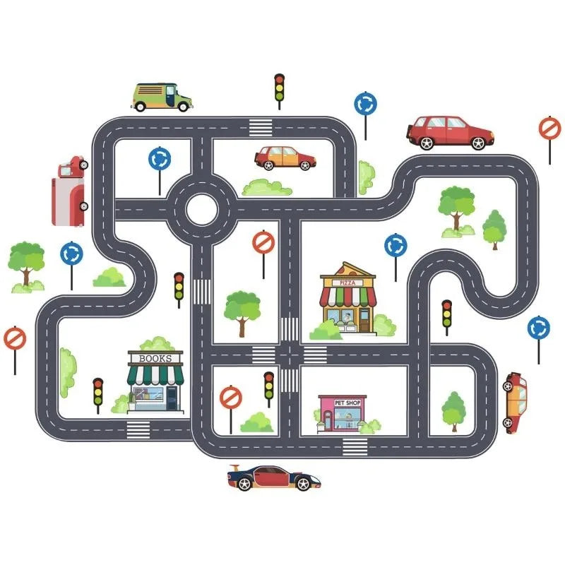 Car Road Signs Kids Wall & Floor Stickers – Self-Adhesive Kids Wall Stickers Axl MULTI