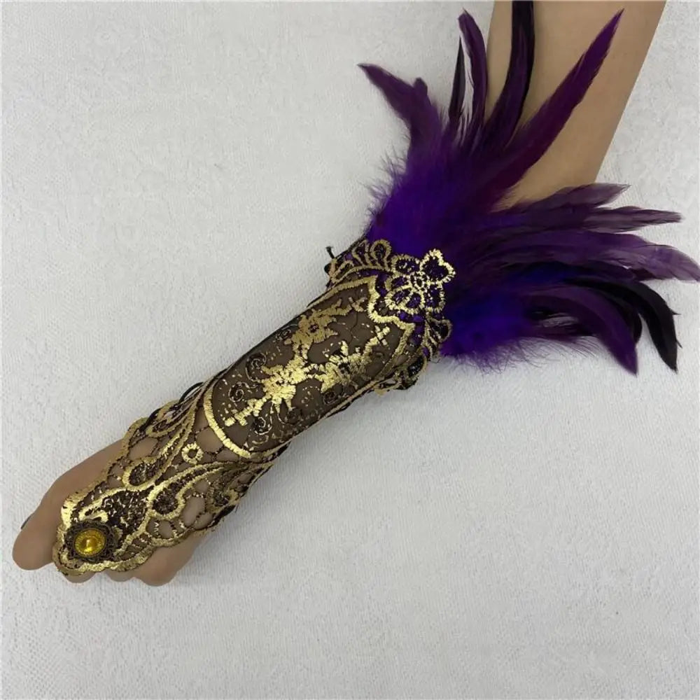 Women's Feather Lace Cuff Gloves – Halloween Costume Accessory Costume Feather Gloves Axl