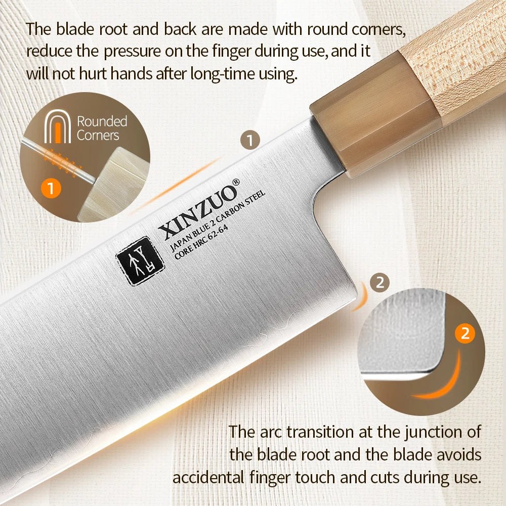 XINZUO 7" Nakiri Knife Aogami No.2 Carbon Steel | Octagonal Handle Japanese Chef Knife Axl