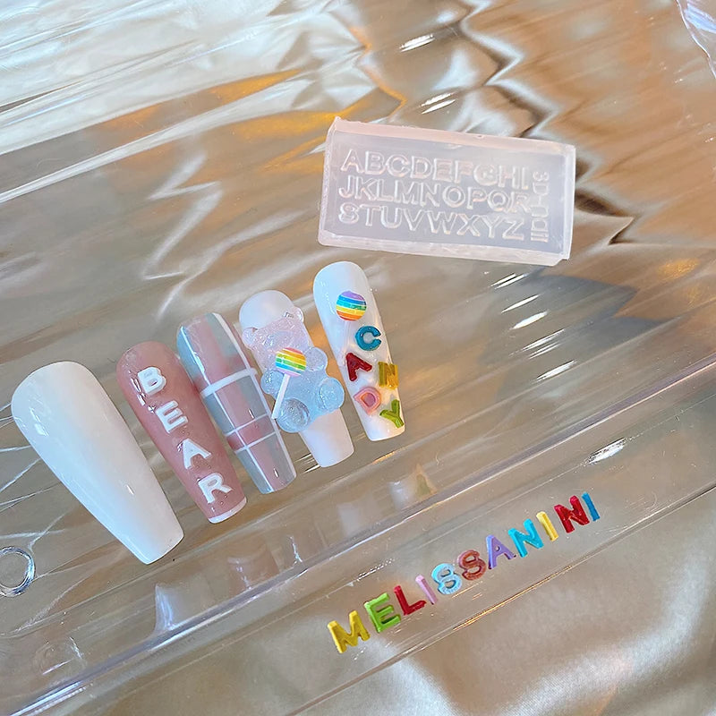 3D Silicone Nail Carving Mold – English Letters Stamping Stencil Nail Art Mold Axl