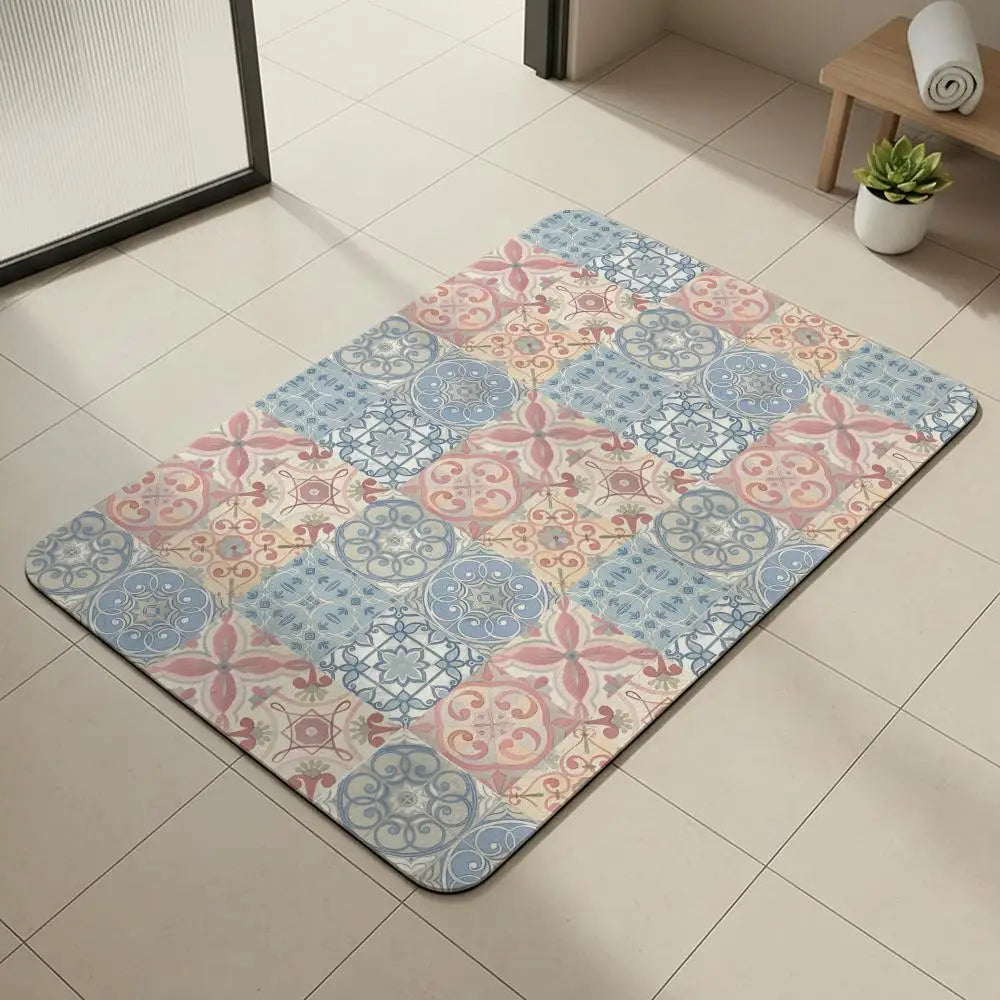 Moroccan Tile Diatomite Bath Mat – Quick Dry & Non-Slip Diatomite Bath Mat Axl White4 30x45cm