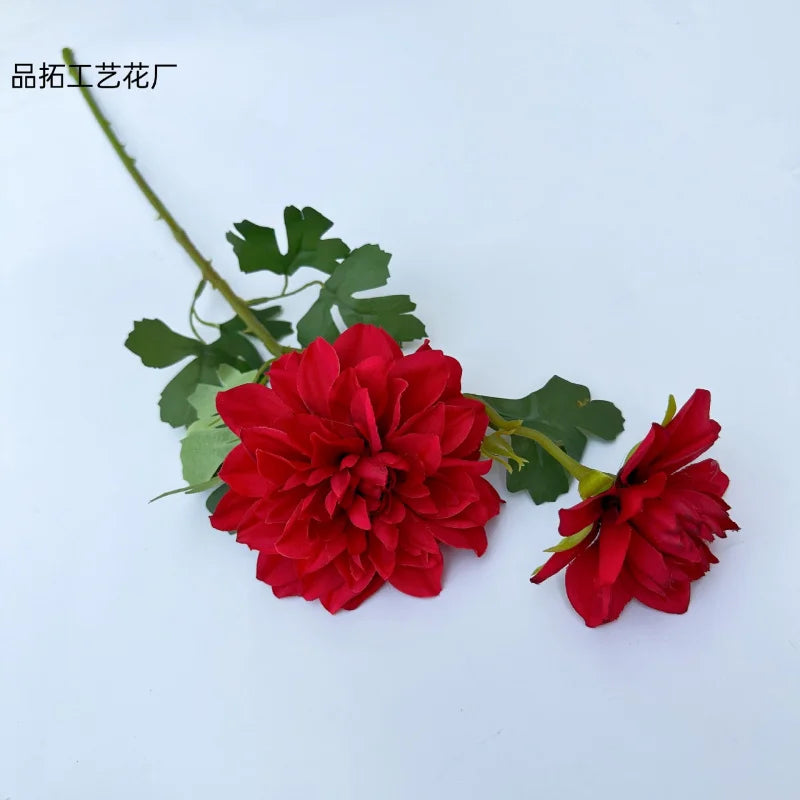 Artificial Dahlia Flower Branch 2-Head Faux Floral Stem 68cm Artificial Flower Stem Axl