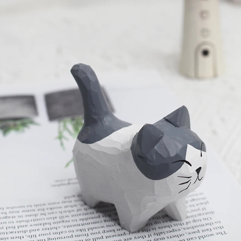 Handmade Wood Carved Kitten Ornament – Cat Desktop Decor Wood Cat Ornament Axl