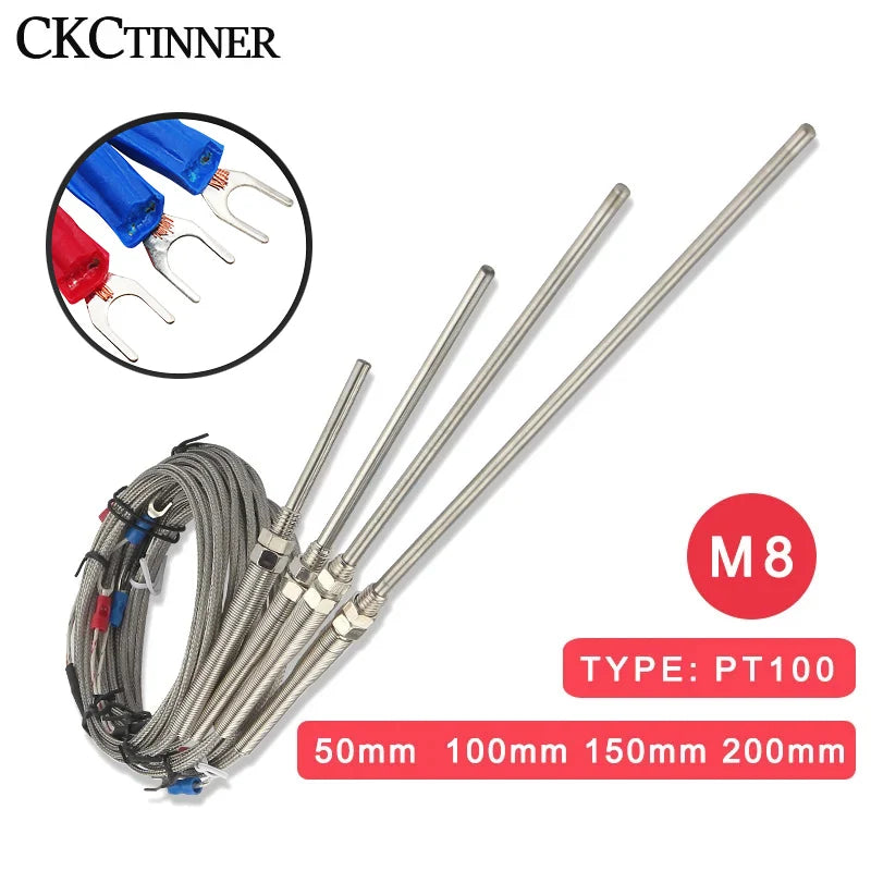 PT100 Thermocouple M8 Temperature Sensor Probe -200–600°C Temperature Sensor Axl PT100 3 Meter 50mm