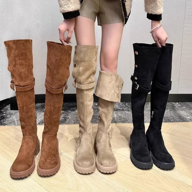 Women's Over-The-Knee Suede Wedge Platform Cowboy Boots Over-The-Knee Boots Axl