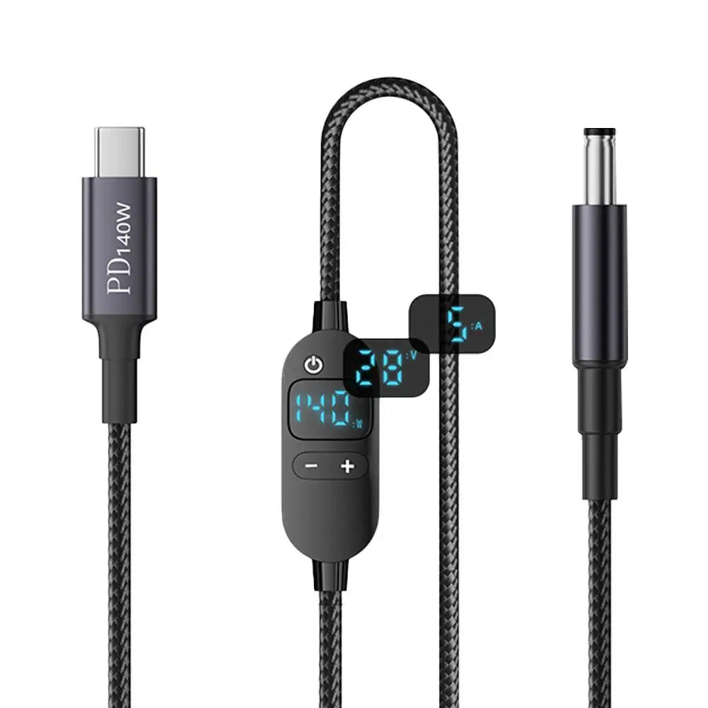 USB-C to DC PD 140W Adapter Cable – Adjustable Voltage Display Power Adapter Cable Axl A