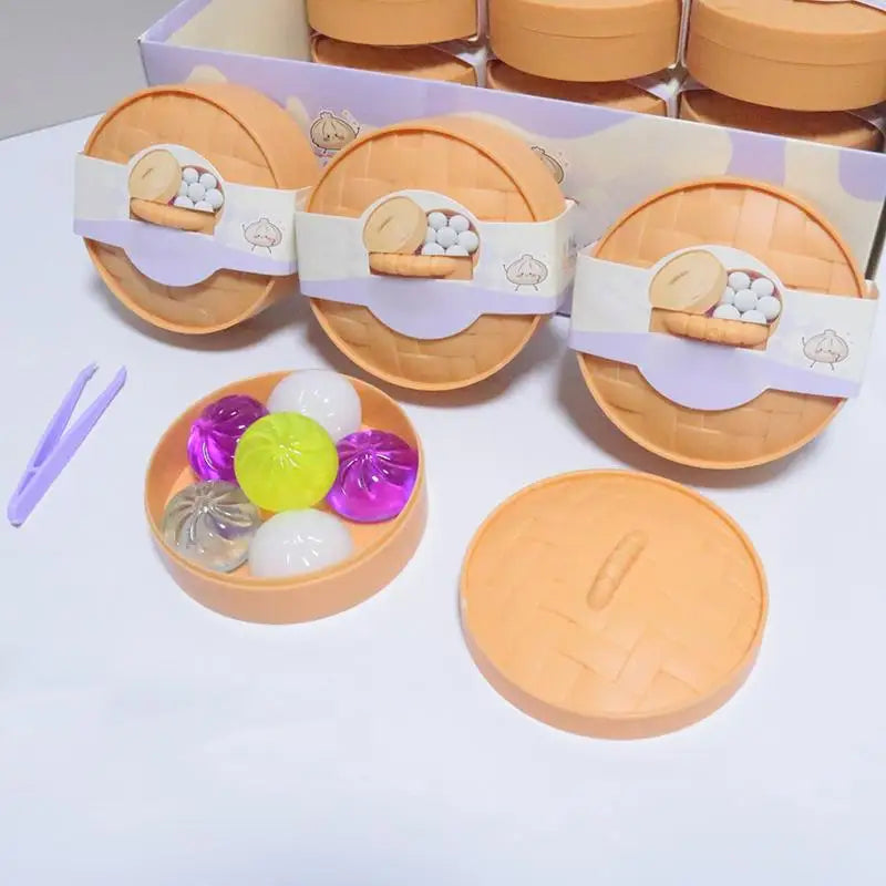 6-Piece Mini Steamed Bun Squishy Fidget Toy Set with Steamer Squishy Fidget Toy Axl