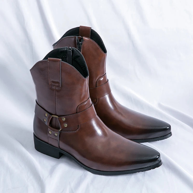 Men's Slip-On Western Chelsea Ankle Boots | Patent Leather Chelsea Ankle Boots Axl