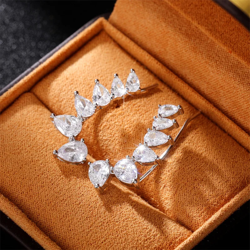 Huitan Crystal Pear CZ Drop Earrings – Silver-Tone Women Drop Earrings Axl