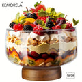 KEMORELA Large Glass Cake Bowl & Wooden Stand | Serving Tray Glass Cake Stand Axl Large