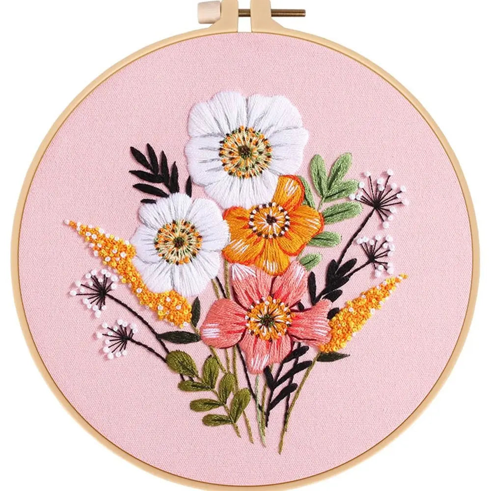 Flower Embroidery Starter Kit – Hoop, Needle & Thread Set Embroidery Craft Kit Axl B