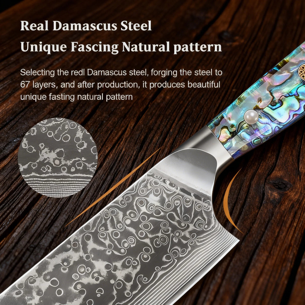 67-Layer Damascus Steel Nakiri Kitchen Knife – Sharp & Durable Damascus Kitchen Knife Axl