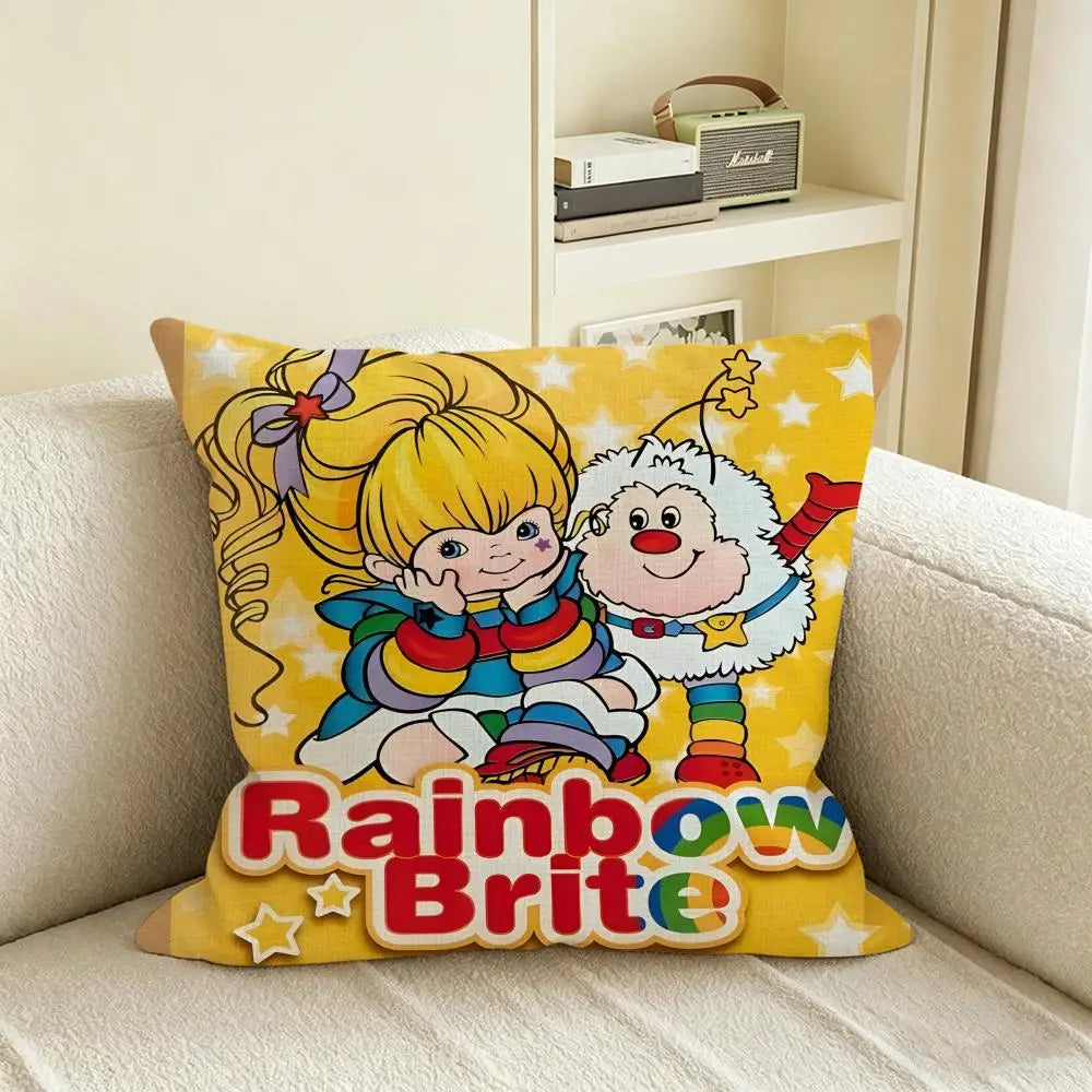 Rainbow Brite Linen Cushion Cover | Cartoon Pillow Case Decor Linen Cushion Cover Axl White6 40X40cm