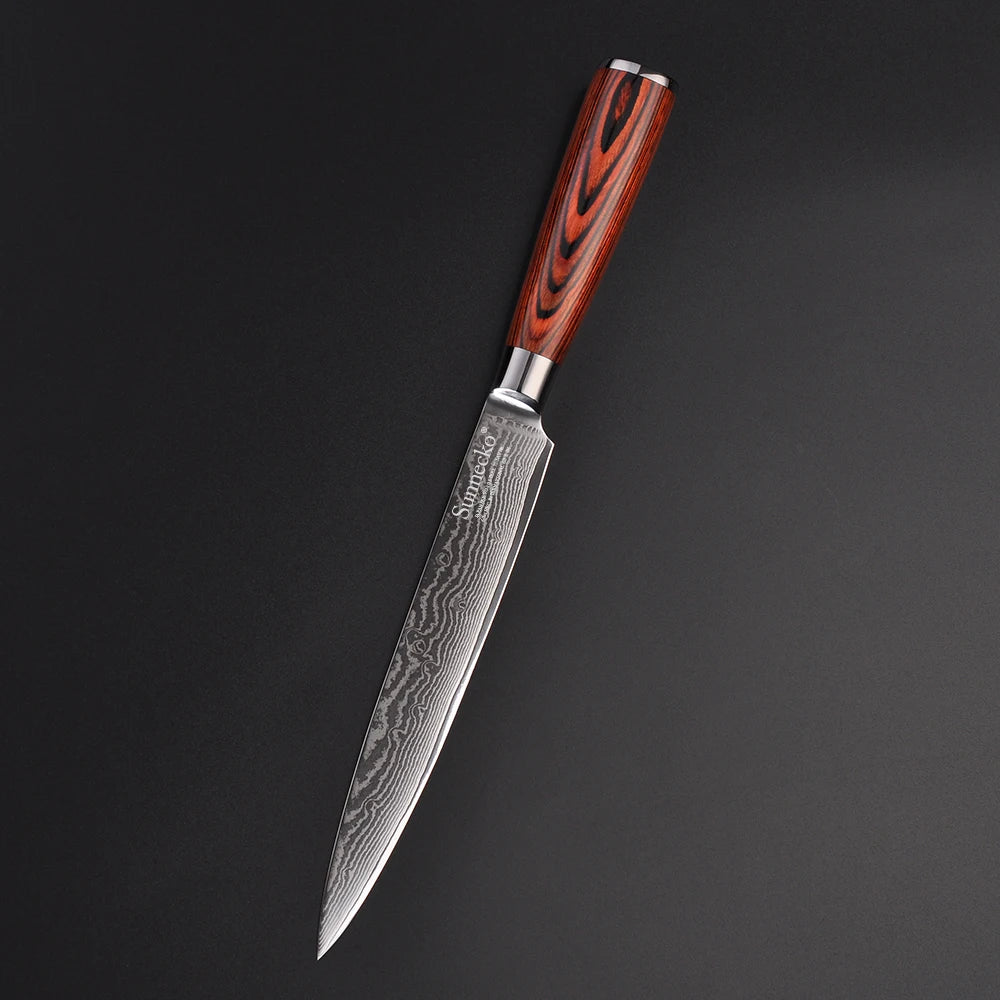 Sunnecko 8" Damascus Steel Slicing Knife – VG10 Core, HRC60+ Damascus Slicing Knife Axl