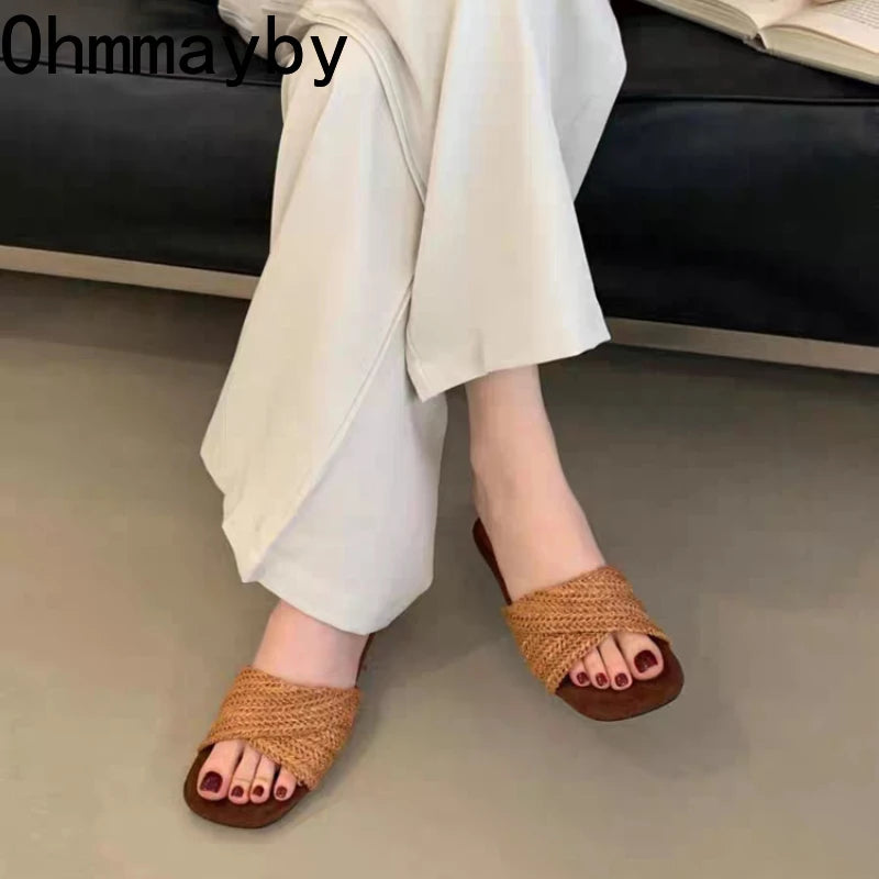 Women's Woven Wedge Slide Sandals – Open Toe Summer Mules Wedge Slide Sandals Axl