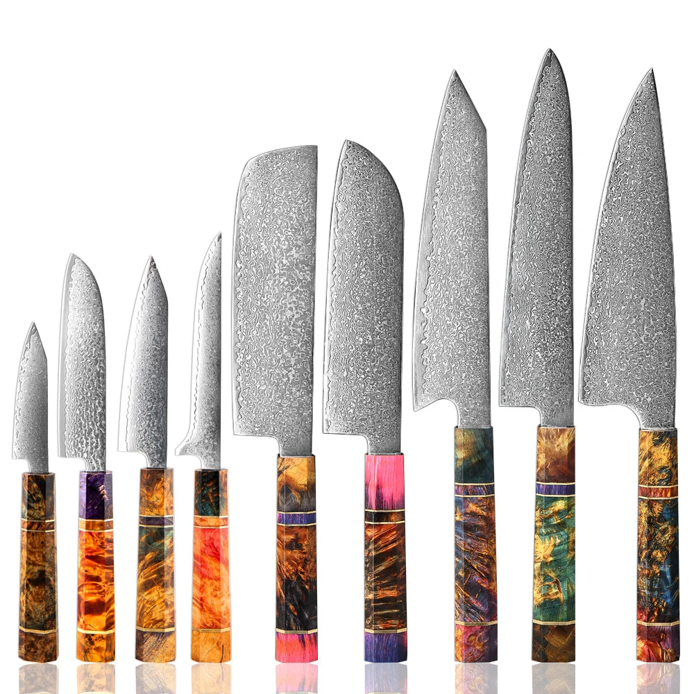 XITUO Damascus Steel Chef Knife Set – VG10 Core, Wood Handle Kitchen Knife Set Axl 9PCS Knife
