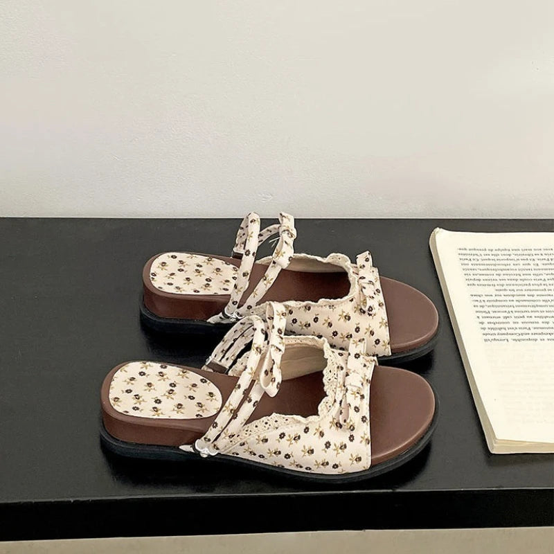 Women's Floral Butterfly-Knot Wedge Slippers | Summer Sandals Wedge Slippers Axl Beige 36