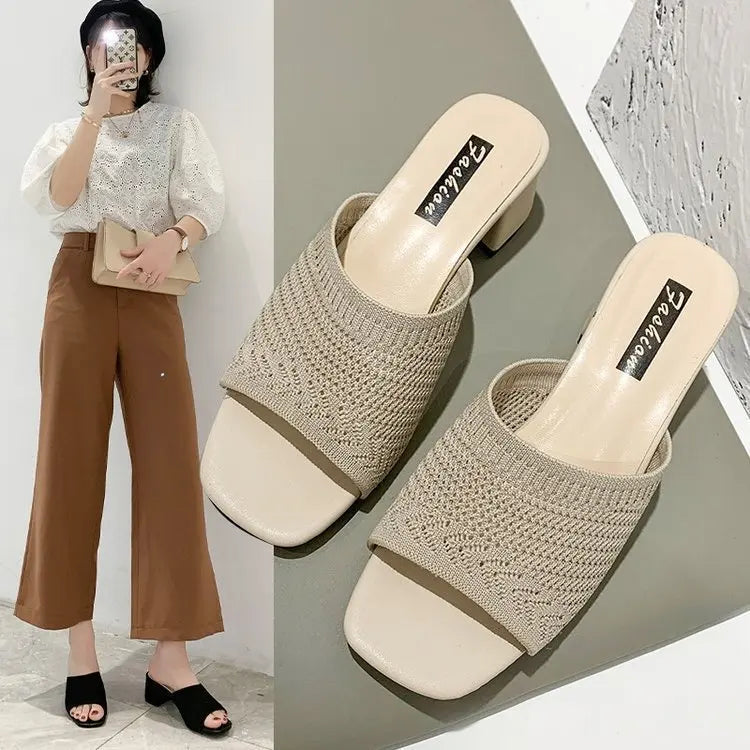 Women's Open Toe Block Heel Mule Sandals – Soft Slide Slippers Mule Slide Sandals Axl