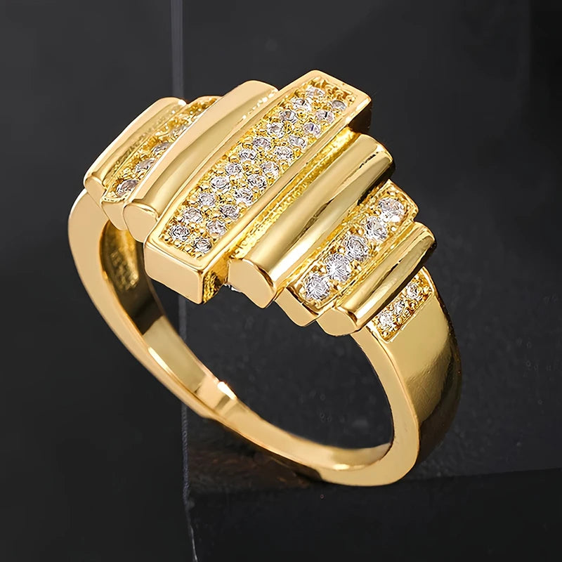 Huitan Geometric CZ Ring – Dazzling Cubic Zirconia Women's Ring Fashion Ring Axl