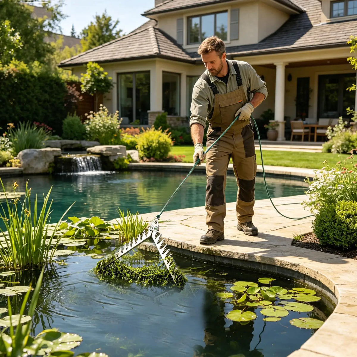 Foldable Pond Grass Cutter & Aquatic Weed Rake with 20m Rope Aquatic Weed Cutter Axl