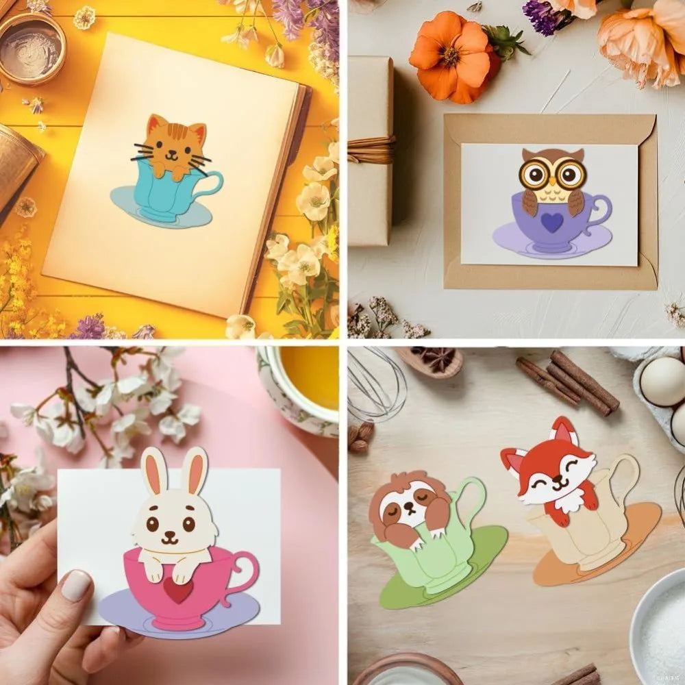 Teacup Animals Metal Cutting Dies – DIY Embossing Stencils Metal Cutting Dies Axl