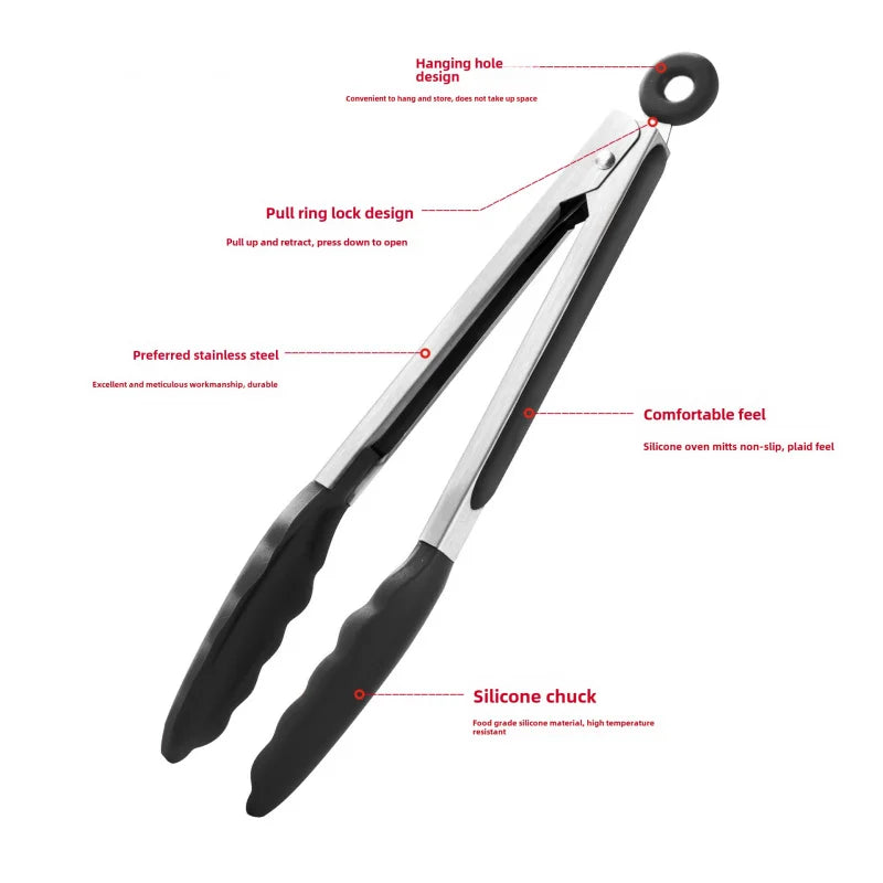 Stainless Steel Silicone Food Tongs – BBQ & Kitchen Tongs Kitchen Tongs Axl