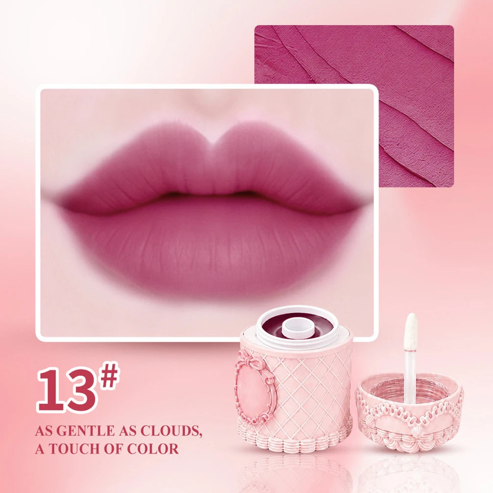 Heart Strawberry Cake Matte Lip Mud – Vegan Lipstick Cream Matte Lip Mud Axl 13 20pcs with logo
