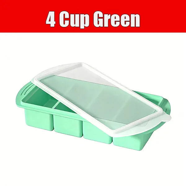 Silicone Freezer Tray with Lid – Large Soup & Broth Cube Mold Silicone Freezer Tray Axl 4 Cup Green