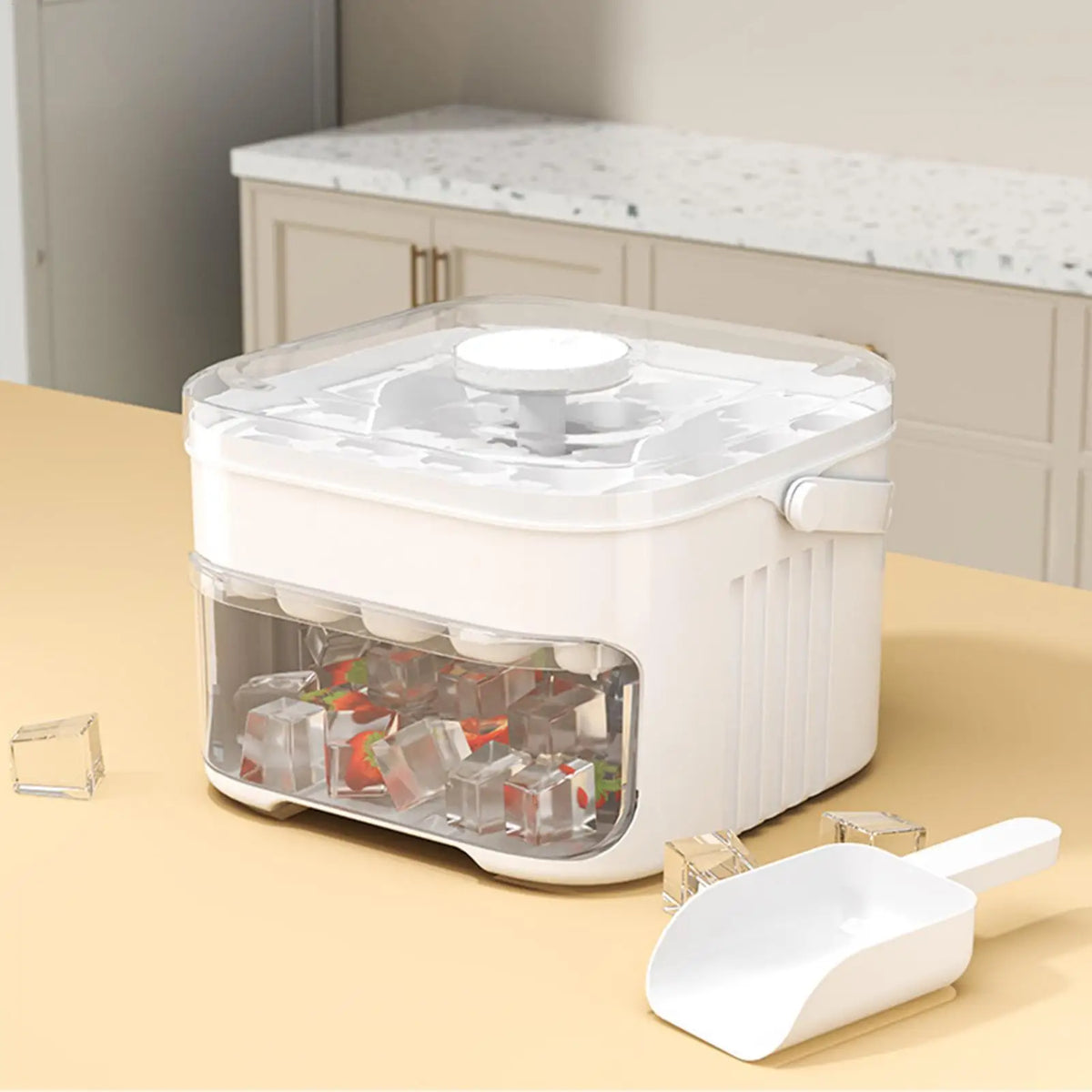 50-Cavity Press Ice Tray Mold with Lid & Storage Bin Ice Cube Tray Axl