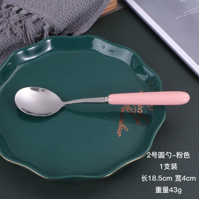 4-Piece Ceramic Handle Dessert Spoons – Stainless Steel Set Dessert Spoon Set Axl