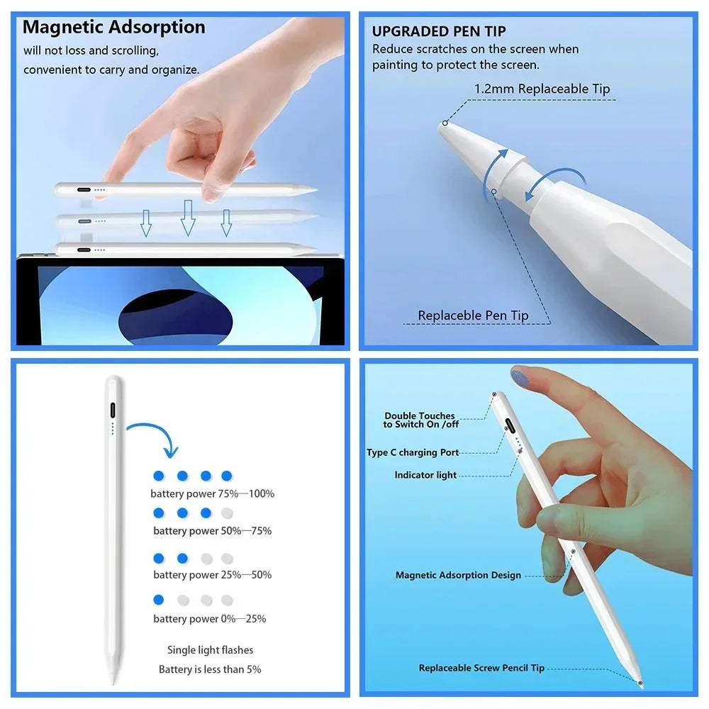 iPad Stylus Pen – LED Power Display & Palm Rejection 2018–2025 iPad Stylus Pen Axl
