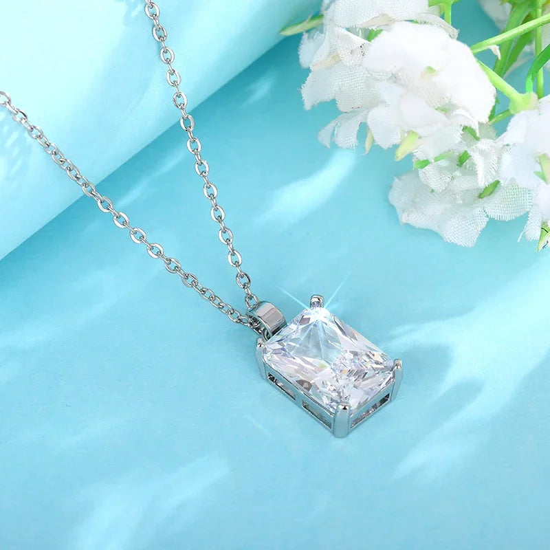 Huitan Rectangle CZ Pendant Necklace | Minimalist Bridal Jewelry Pendant Necklace Axl