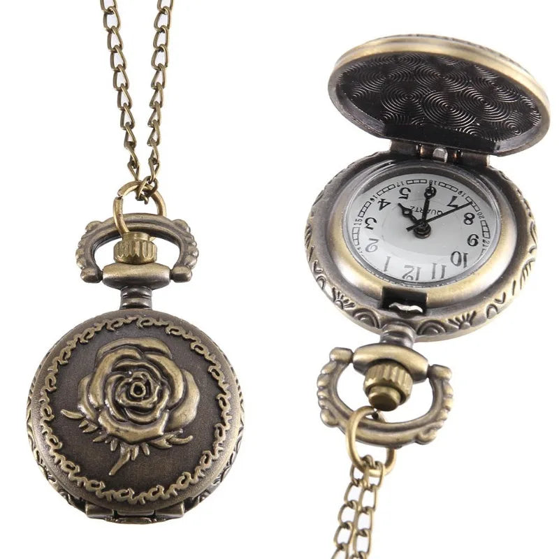 Vintage Bronze Rose Quartz Pocket Watch with Chain Pocket Watch Axl Bronze