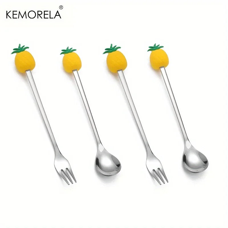 4-Piece Stainless Steel Cutlery Set – Spoons & Fruit Fork Stainless Steel Flatware Axl Pineapple