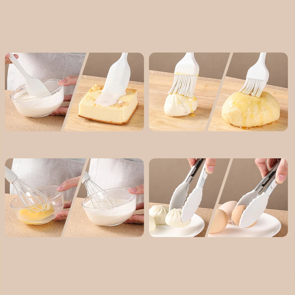4-Piece Silicone Baking Set – Spatula, Whisk, Brush & Clip Silicone Baking Set Axl