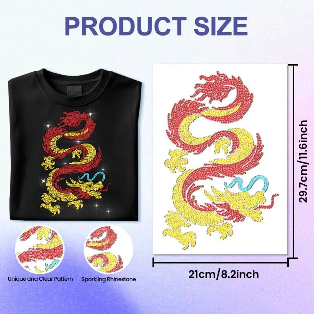 Dragon Rhinestone Iron-On Appliqué – A4 Glitter Heat Transfer Patch Iron-On Rhinestone Patch Axl