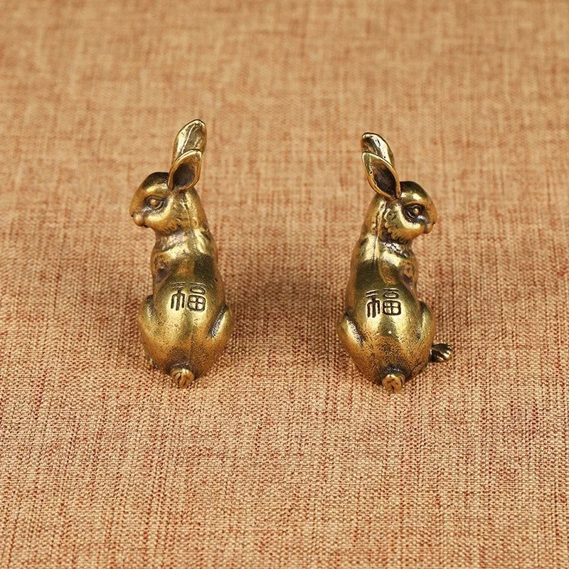 Antique Copper Zodiac Rabbit Statues – Brass Miniature Figurine Pair Brass Miniature Figurine Axl