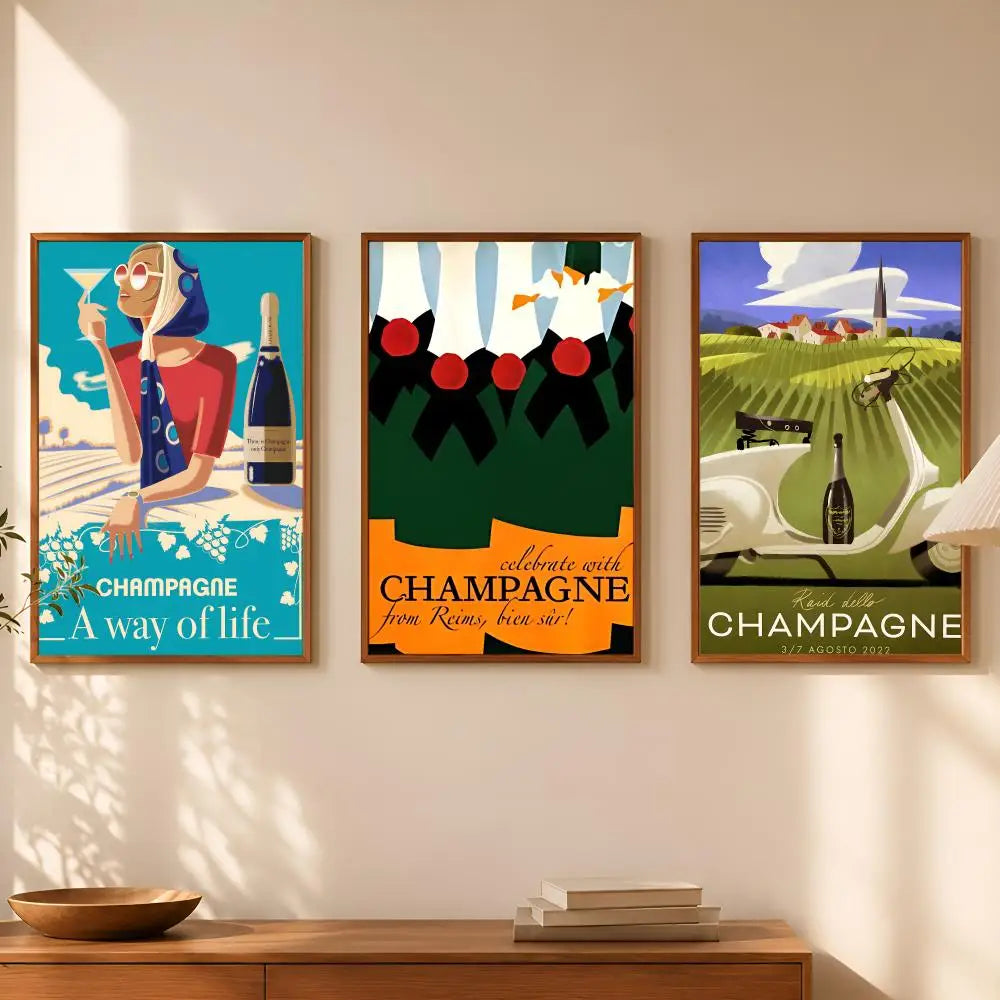 Wine Champagne Region Map Poster – Waterproof Self-Stick Wall Art Wall Art Poster Axl