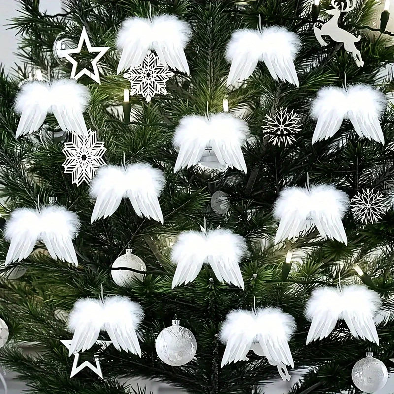 10 White Angel Wings Christmas Tree Ornaments | Feather Design Christmas Tree Ornaments Axl