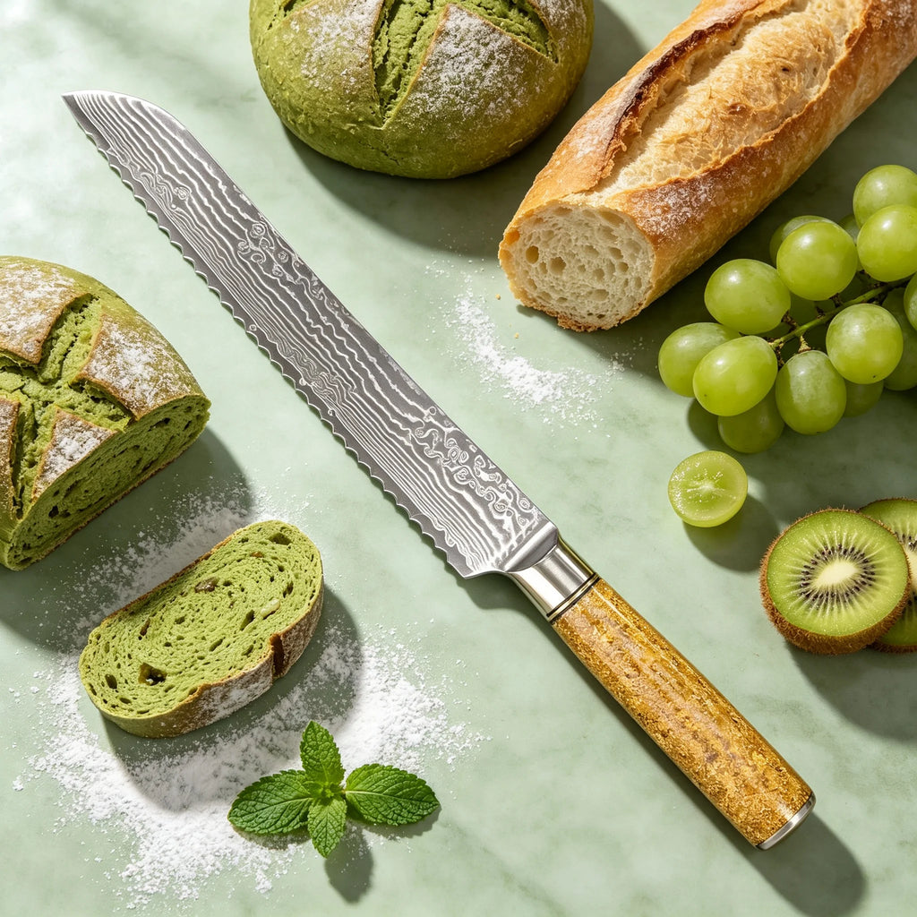 Damascus Steel 67-Layer Serrated Bread Knife – Sharp 19.5cm Serrated Bread Knife Axl Bread Knife