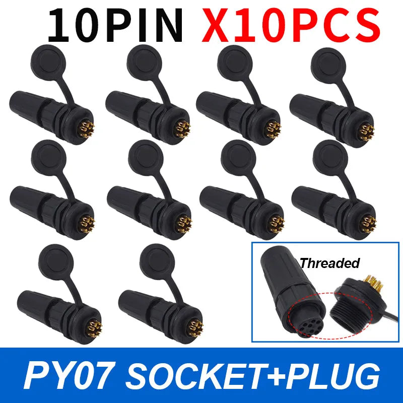 10-Pack IP67 Waterproof 24-Pin Connector Plug & Socket Set Waterproof Electrical Connector Axl 10P Threaded 10pcs